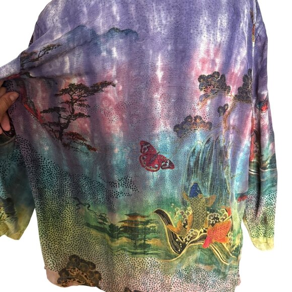 Citron Santa Monica XL Multicolor Button-Up Shirt With Asian-Inspired Waterfall - Picture 5 of 7